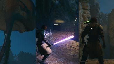 Trontoshell, Cal with lightsabers in front of a chest, and Cal in the gorge