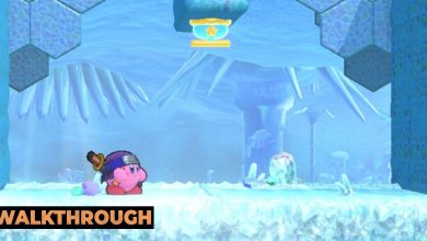 Kirby at the start of Stage Three of White Wafers in Kirby's Return To Dream Land Deluxe.