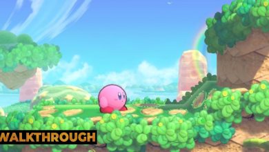 Kirby at the start of Nutty Noon Stage One in Kirby's Return To Dream Land Deluxe.