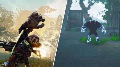 Biomutant Character with the Klonkfist on the left and Lightning Monster on the right.