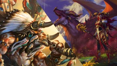 Official art of Baine Bloodhoof, an Arms Warrior, and Dragonflight in World of Warcraft.
