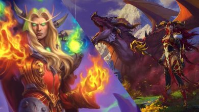 Official art of Kael'thas Sunstrider and Alexstrasza of the Red Dragonflight from World of Warcraft.