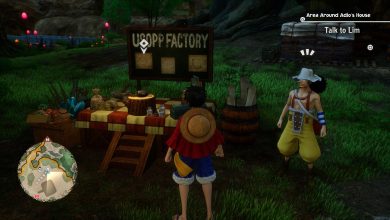 One Piece Odyssey, Luffy standing in front of Usopp's crafting station