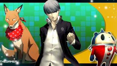 yu narukami and the fox that gives requests on a green background with our teddie p4g frame
