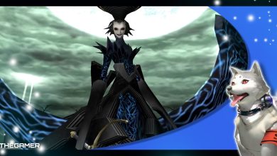 ryoji mochizuki after transforming into nyx avatar in persona 3 portable as it descends to battle you at the top of tartarus for the final battle of p3p in our blue koromaru p3p frame