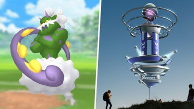 Image of Incarnate Forme Tornadus split with an image of people around a Pokemon Go Raid