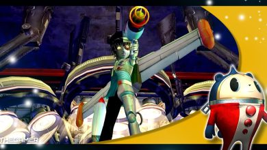 shadow naoto taking aim at the investigation team with our teddie banner for persona 4 golden