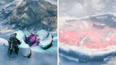 split image showing player next to a dragon egg, next to image of moder summoning location