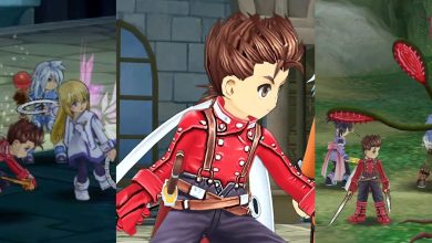 A Split Image showing Lloyd, Colette, Genis, Sheena, and Regal From Tales Of Symphonia