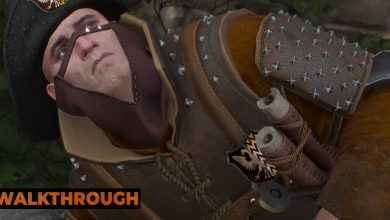 A Witch Hunter lays on the ground, looking balefully up at his assailants in The Witcher 3