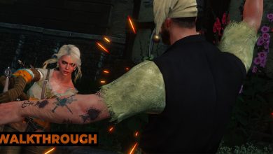 Ciri expertly parries a sword strike from a thug, sending sparks flying.