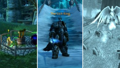 Three image collage of a quest turn in by a Warlock in Darkshire, The Lich King by the Frozen Throne, and a Resurrection Spirit
