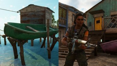 Far Cry 6 A Rising Tide Treasure Hunt Featured Split Image Boat and Dani Holding Gun