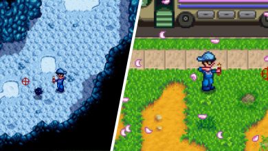 Split Image of the player using a slingshot in Stardew Valley