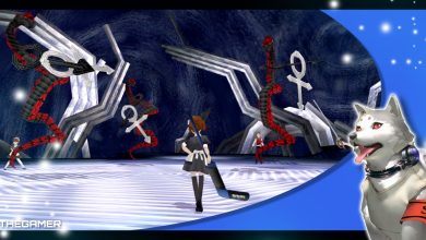 the female protagonist of p3p in a maid costume about to fight three carnal snake guardian shadows in the adamah block of tartarus in persona 3 portable in our blue p3p koromaru frame