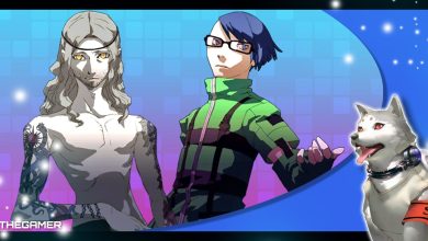 takaya sakaki and jin shirato on a blue and purple gradient background with our blue koromaru persona 3 portable frame