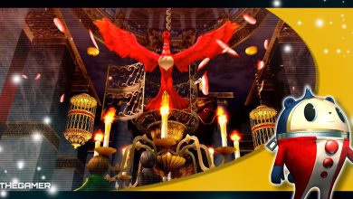 yukiko's shadow emerging from her chandelier cage to begin the shadow yukiko fight in persona 4 golden