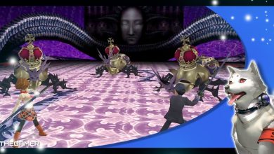 the female protagonist and junpei about to battle the golden beetle tartarus guardian shadows in persona 3 portable