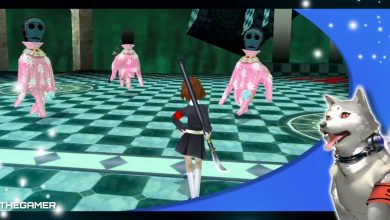 the female protagonist against three dancing hand shadows in persona 3 portable