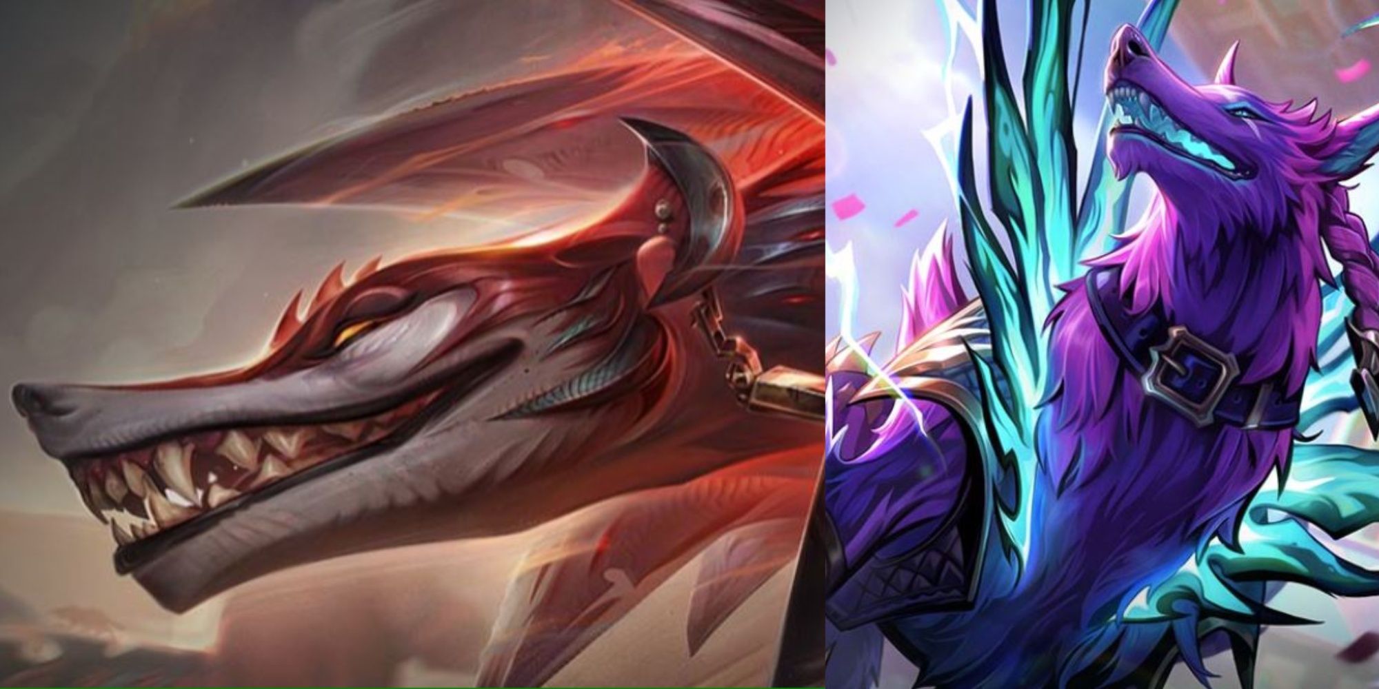 Un collage del arte base de Naafiri y el aspecto Soul Fighter en League Of Legends.