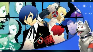 the male protagonist and aegis over a graphic of the other SEES team members in persona 3 portable with our p3p frame