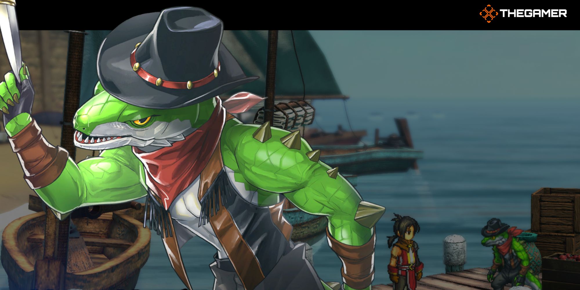 Imagen destacada del personaje de Eiyuden Chronicle, Hogan, en Twinhorne West