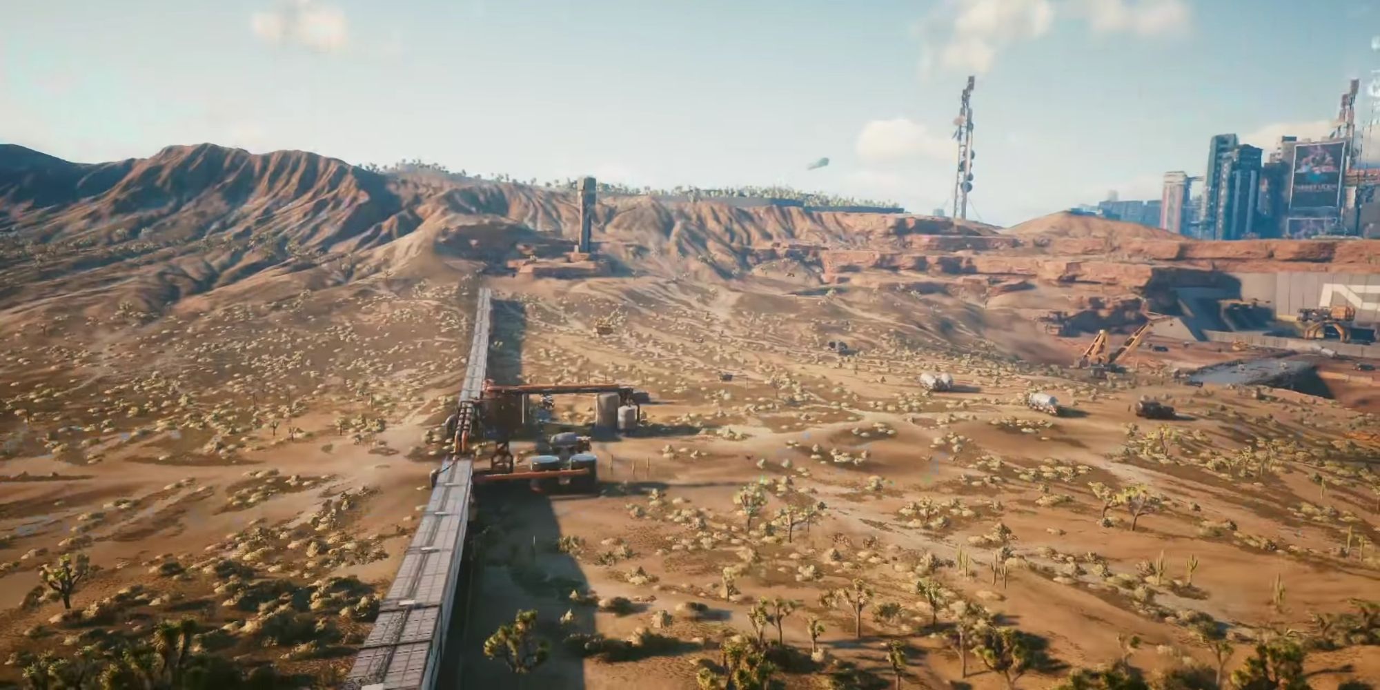 Una vista aérea del sitio de construcción de Militech en Cyberpunk 2077