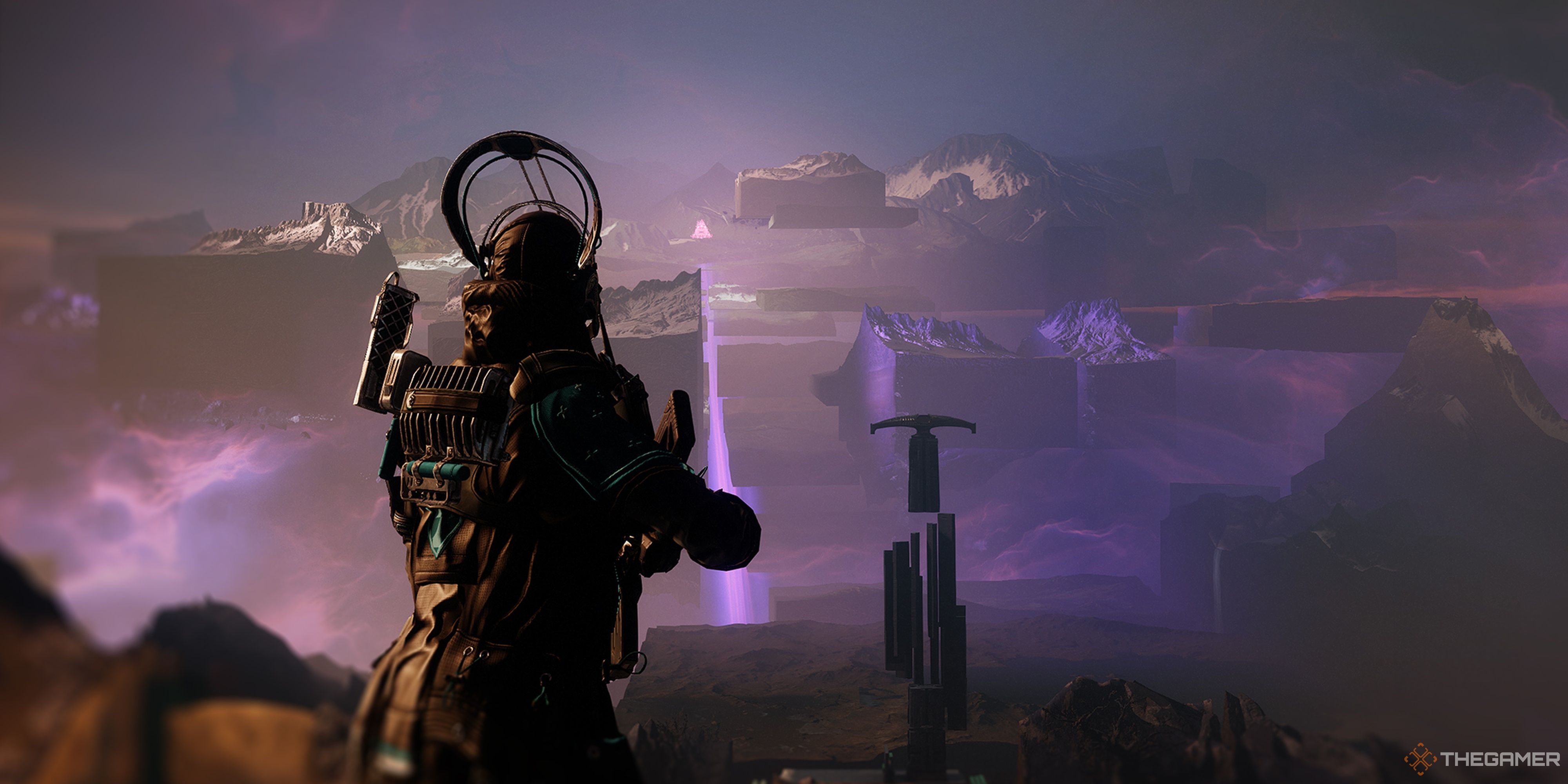 Destiny 2 Warlock dentro del viajero mirando hacia el destino del corazón pálido