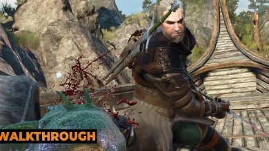 Geralt fights a siren on the deck of a beached boat during the day in The Witcher 3.