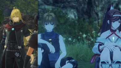 A collage of Linka, Shulkl, Panacea, Nikol, and Glimmer in Xenoblade Chronicles 3: Future Redeemed.