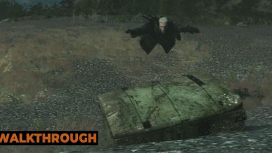 A screenshot of Geralt swimming towards a sunken chest in Skellige.