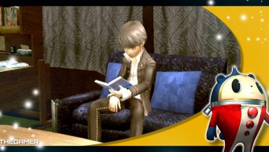 Yu on the couch in his room reading a book in Persona 4 Golden