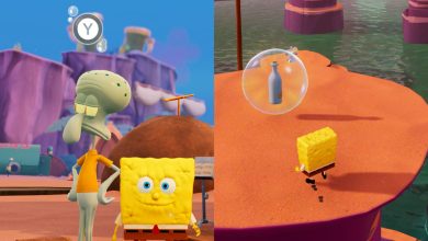 SpongeBob Cosmic Shake Refreshment Featured Split Image Squidward and Bottle
