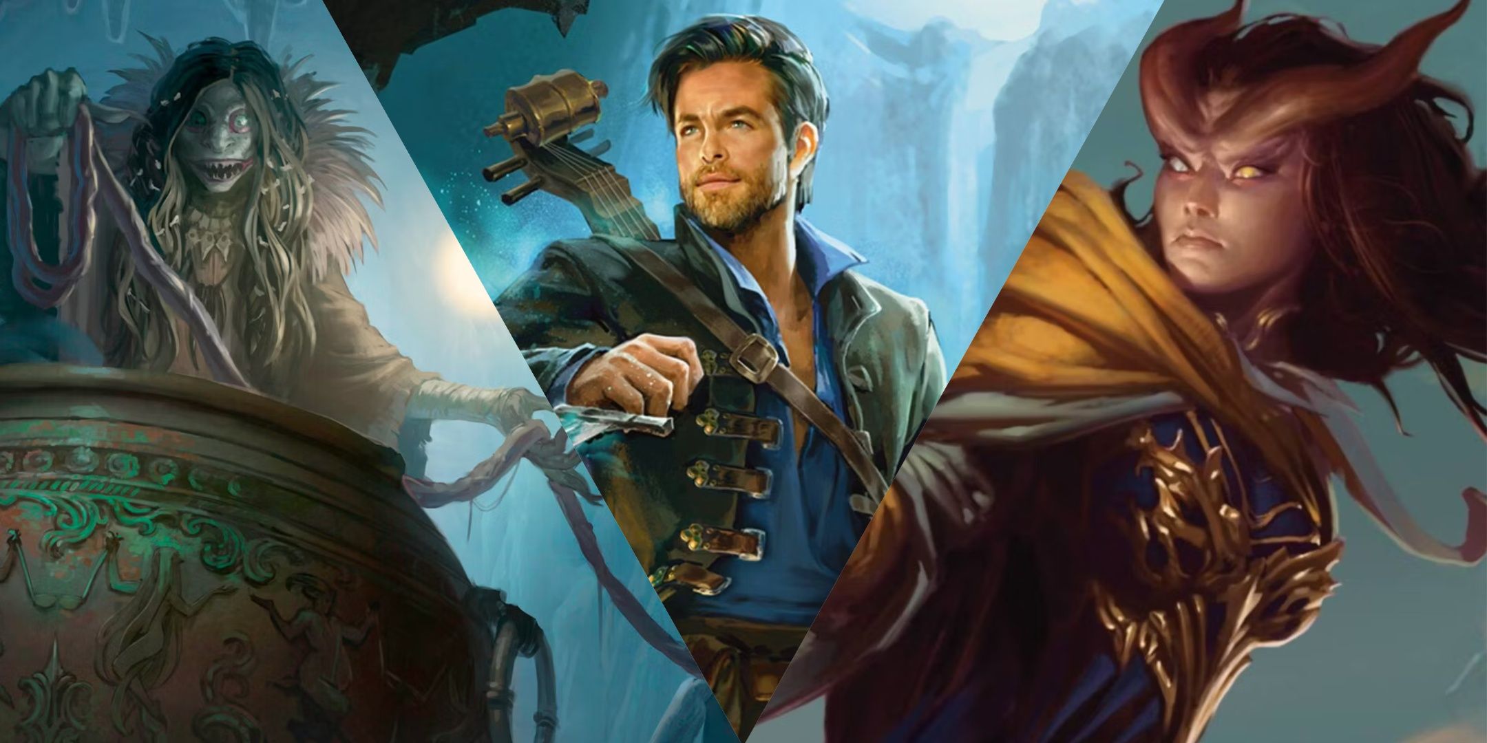Una bruja, Edgin el Bardo y un Tiefling, de Dungeons & Dragons