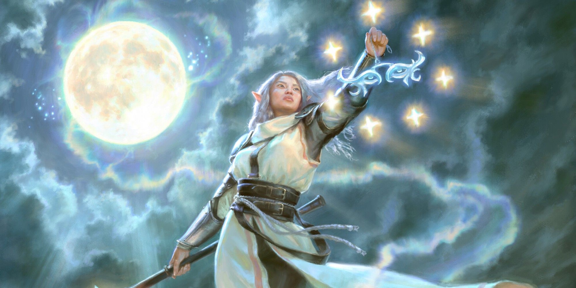 Clérigo de Dungeons & Dragons con luna llena detrás