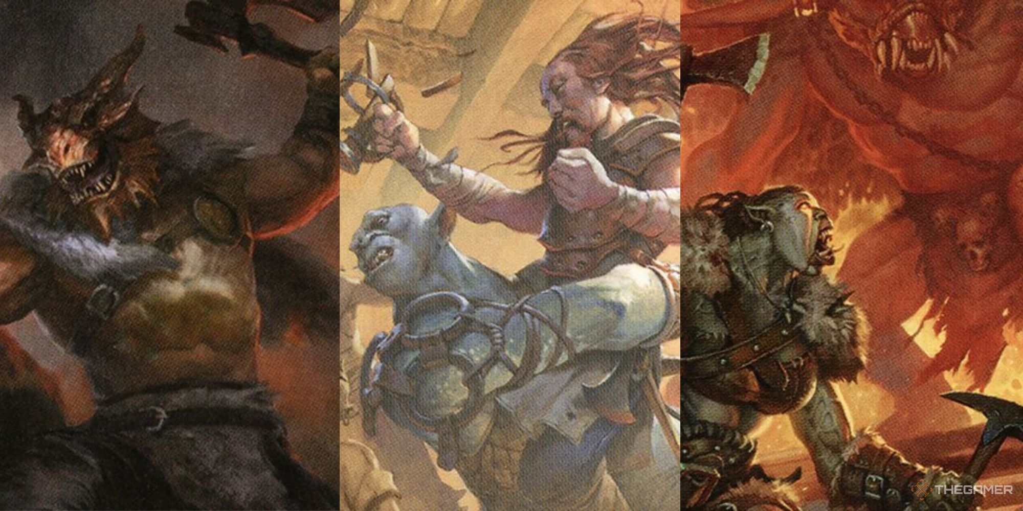Un collage de tres imágenes diferentes de bárbaros en medio de la batalla.