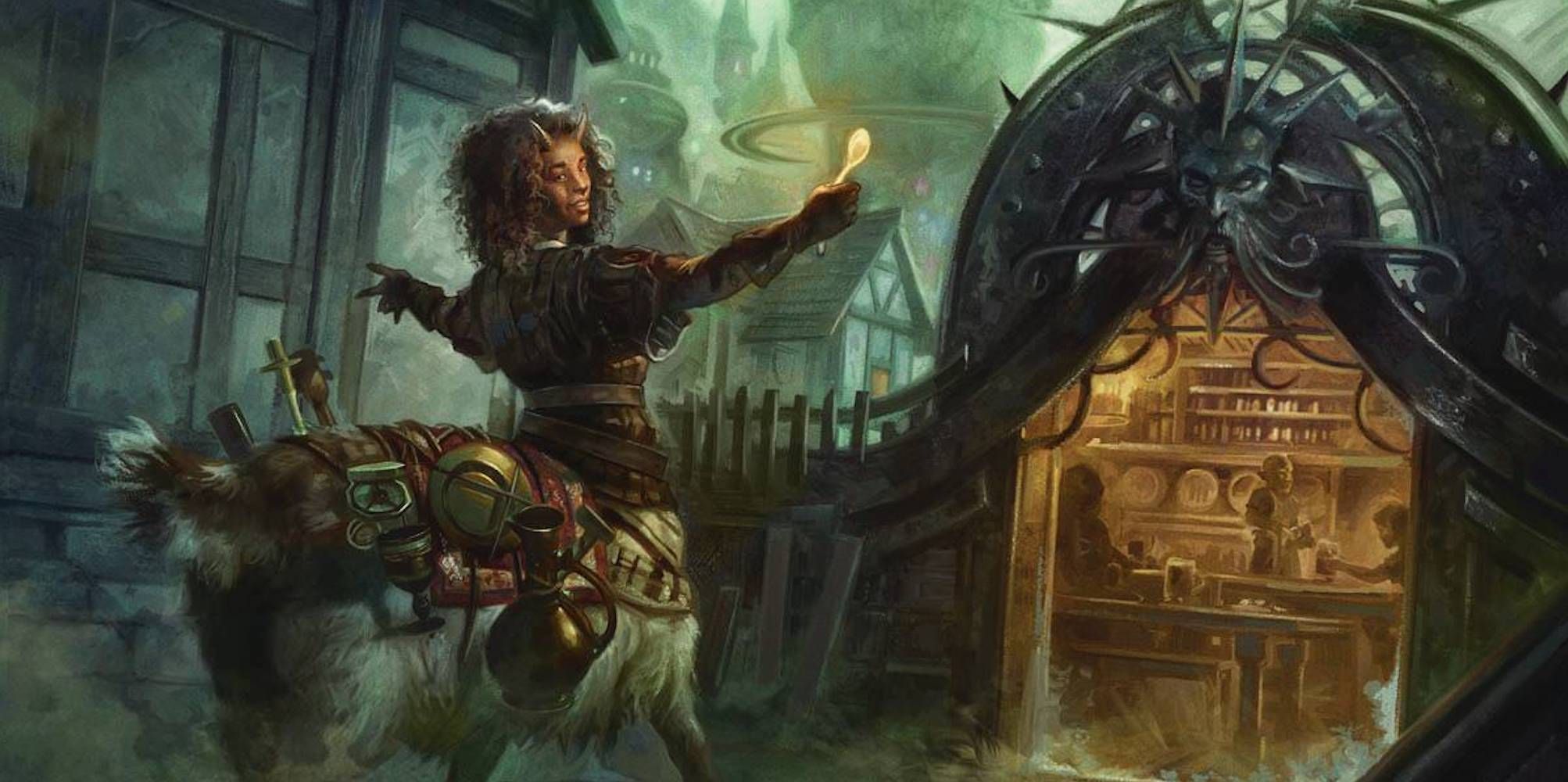 Centauro de Sigil of Planescape camina hacia una puerta abierta. 