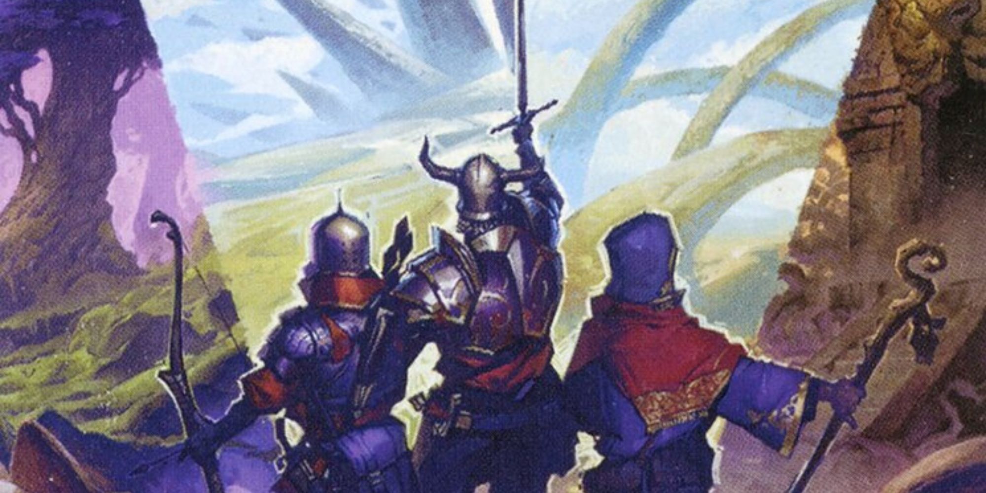 Un grupo de Aventuras en Dragones y Mazmorras que muestra tres caminos alternos.