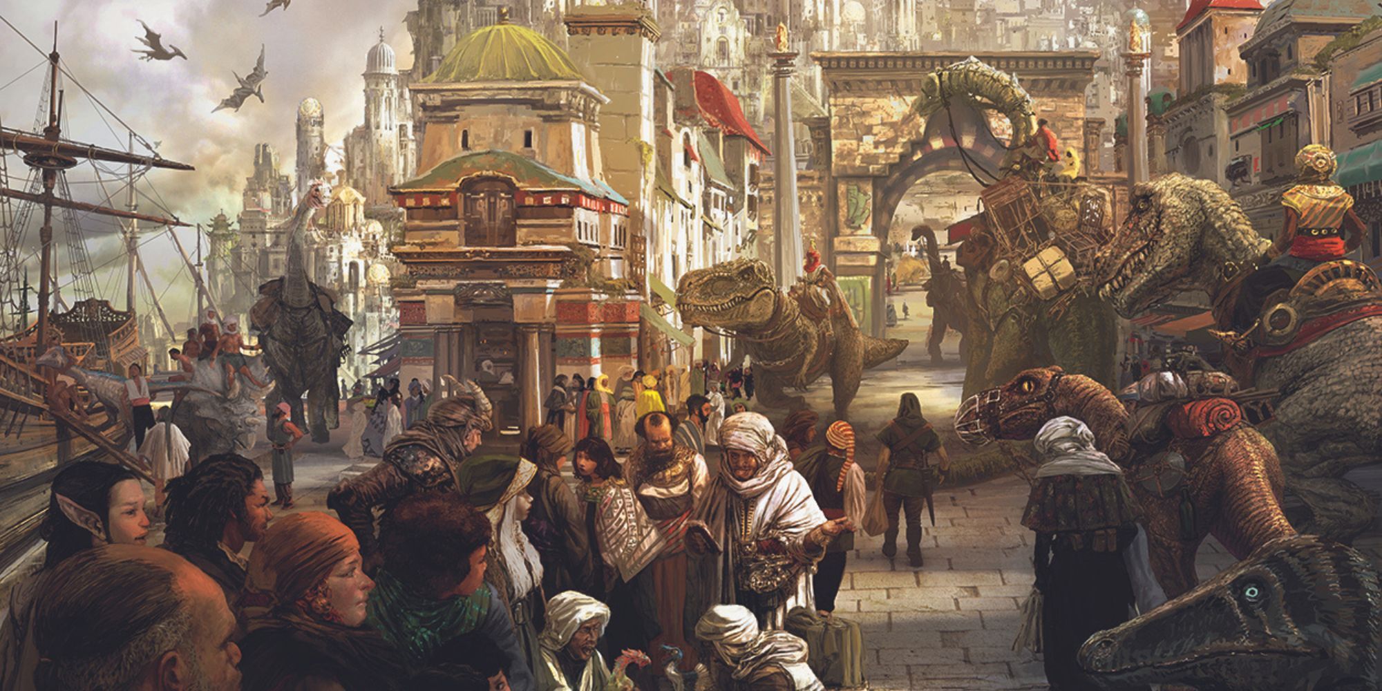 Calabozos y dragones calle ocupada de la ciudad