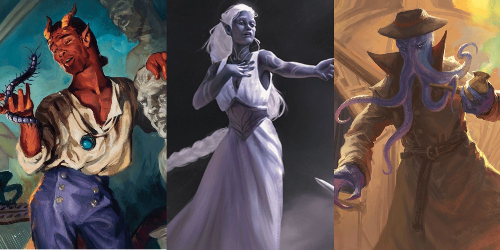 Los mejores NPC de dnd Keys from the Golden Vault dividen la imagen de un elfo, un tiflin y un desollador de mentes
