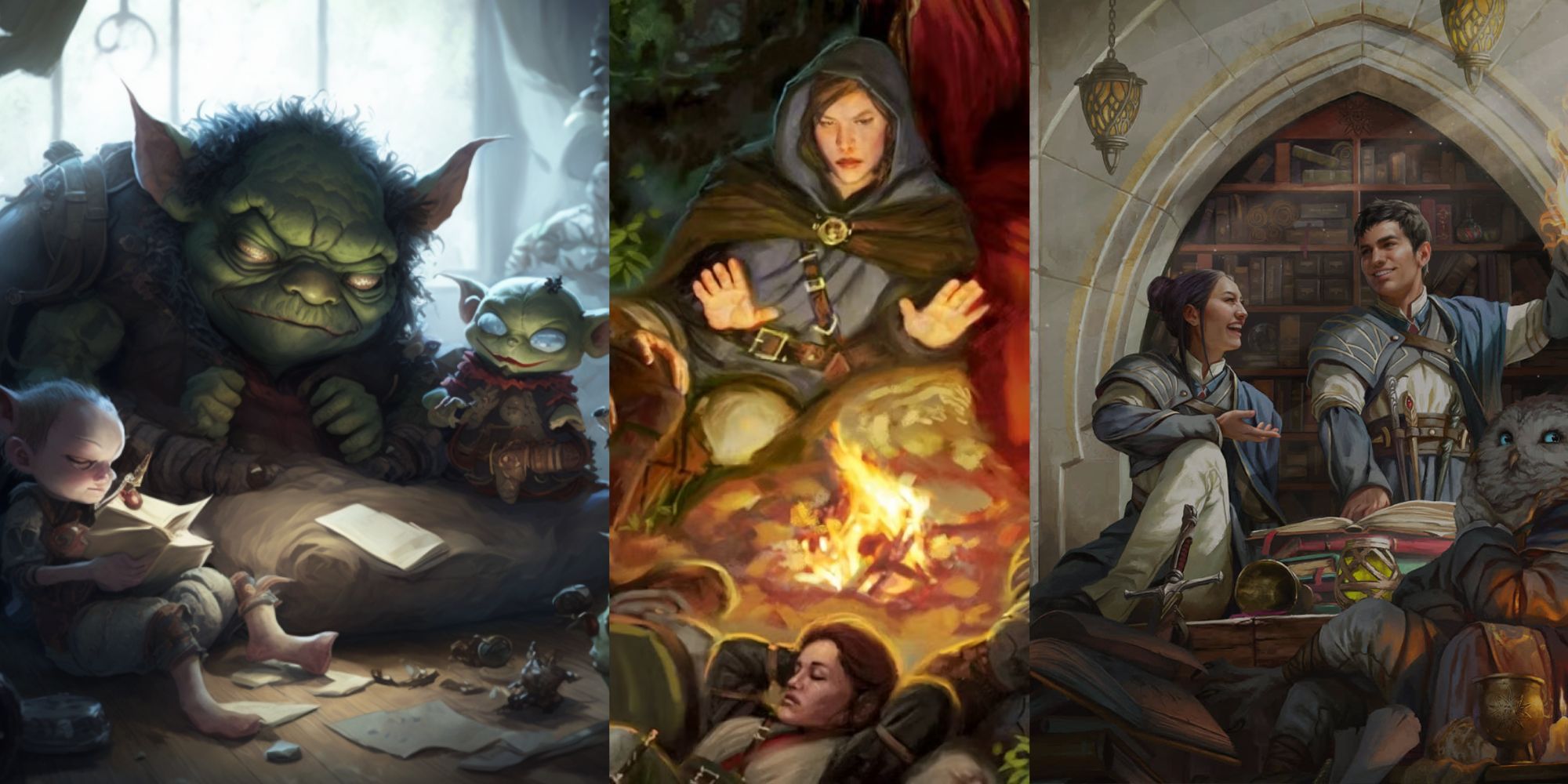 Imagen dividida de diferentes formas en que se puede representar el descanso y el tiempo de inactividad en Dungeons & Dragons