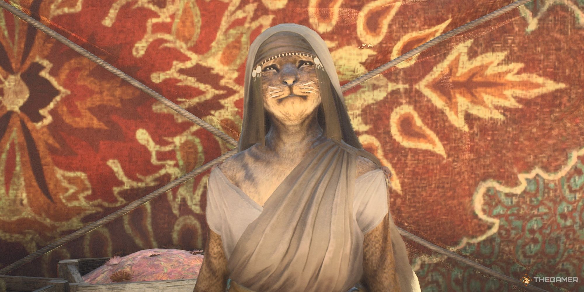 La comerciante de flores, Aella, sonríe en su puesto en Dragon's Dogma 2.