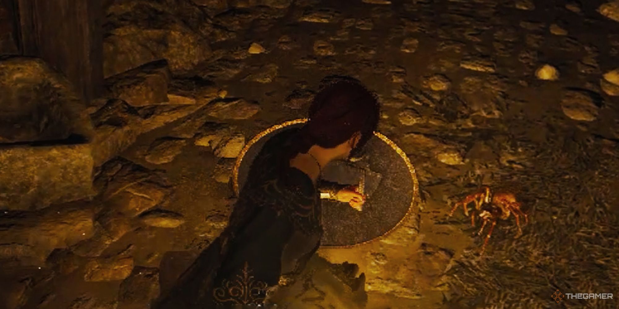 Un jugador ataca a una araña para soltar el botín Spider Venom Sac en Dragon's Dogma 2