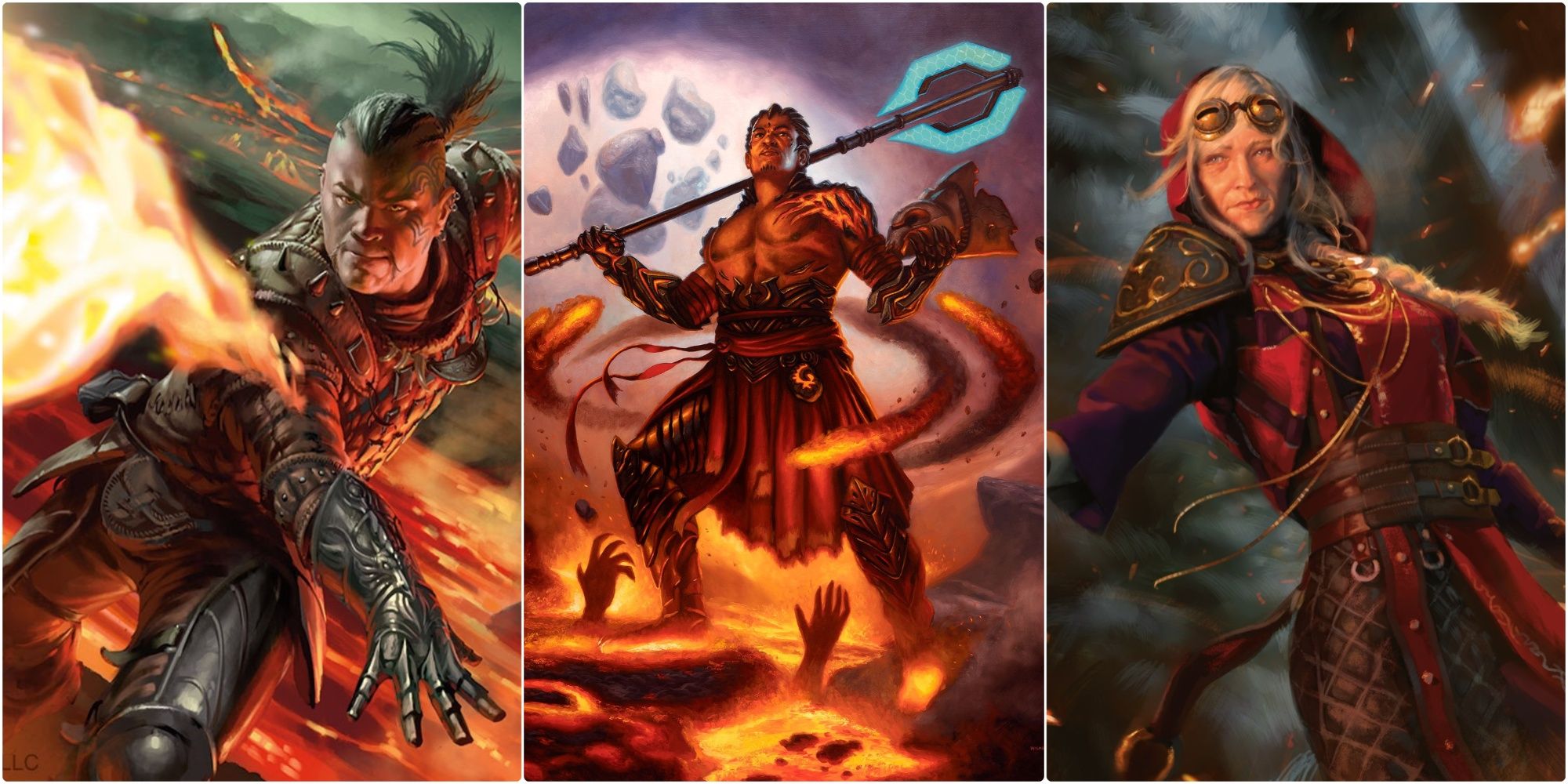 De izquierda a derecha: MTG Firebolt de Chris Rallis, Koth, Fire of Resistance de Eric Wilkerson y MTG Fight with Fire de Yongjae Choi