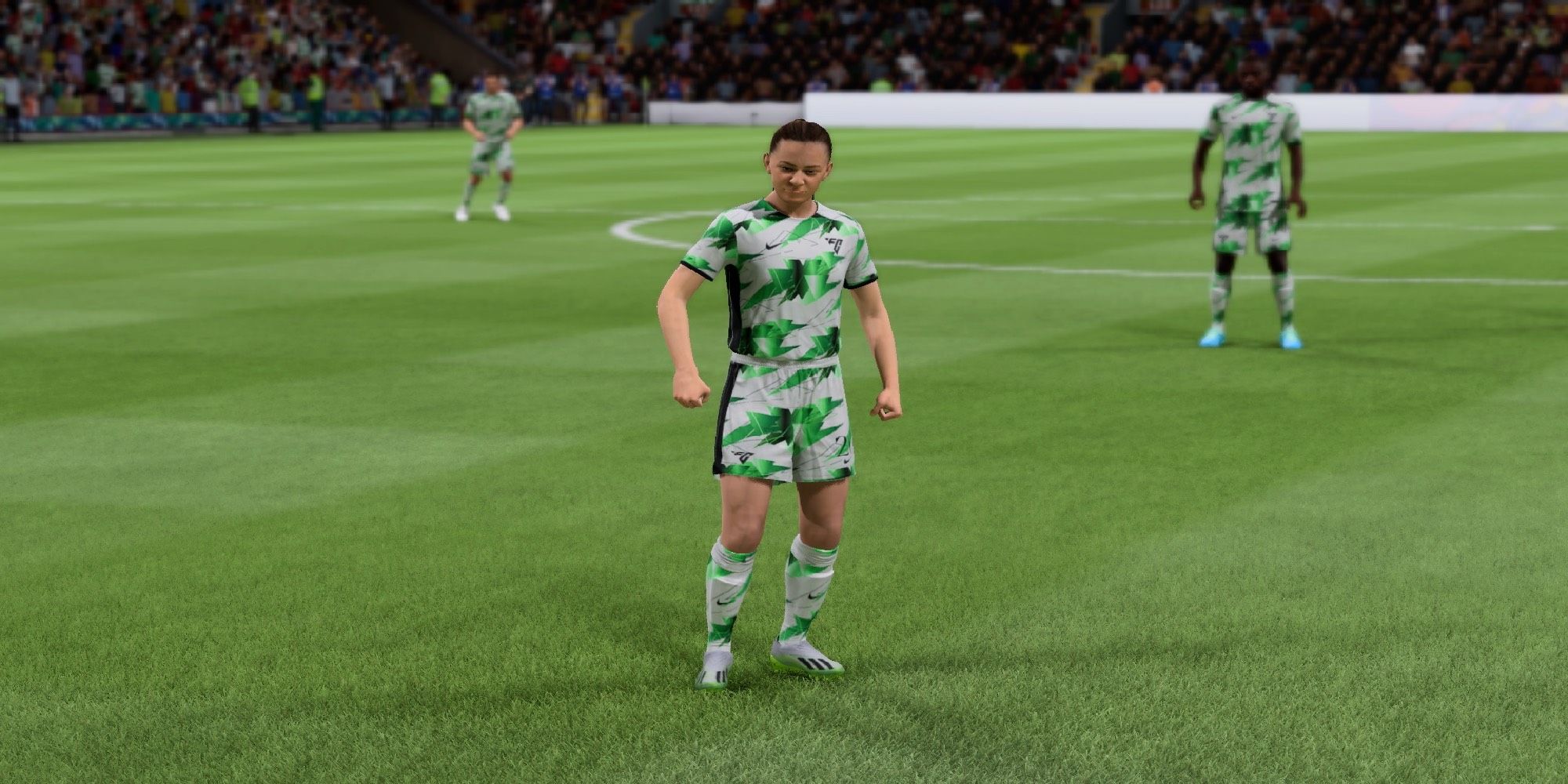 Katie McCabe está en el campo para un tiro libre en EA Sports FC 24.