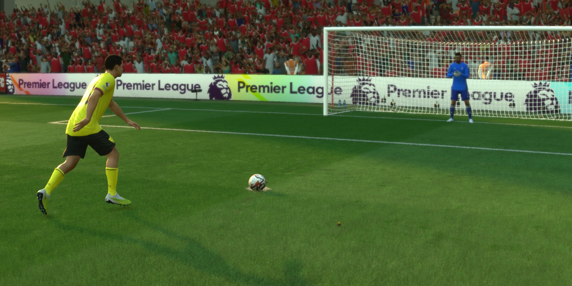 El jugador del Burnley se acerca a un tiro penal hacia un portero en EA Sports FC 24.