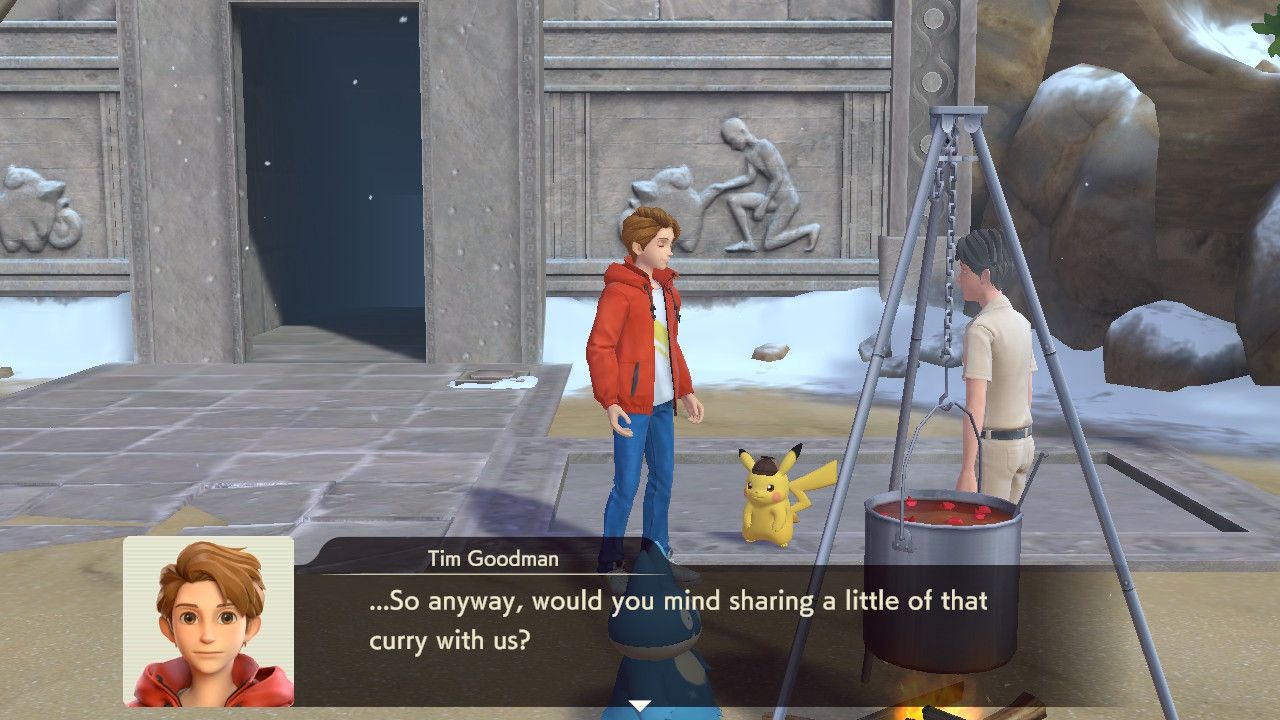 Pedirle curry a Chris en Detective Pikachu Returns