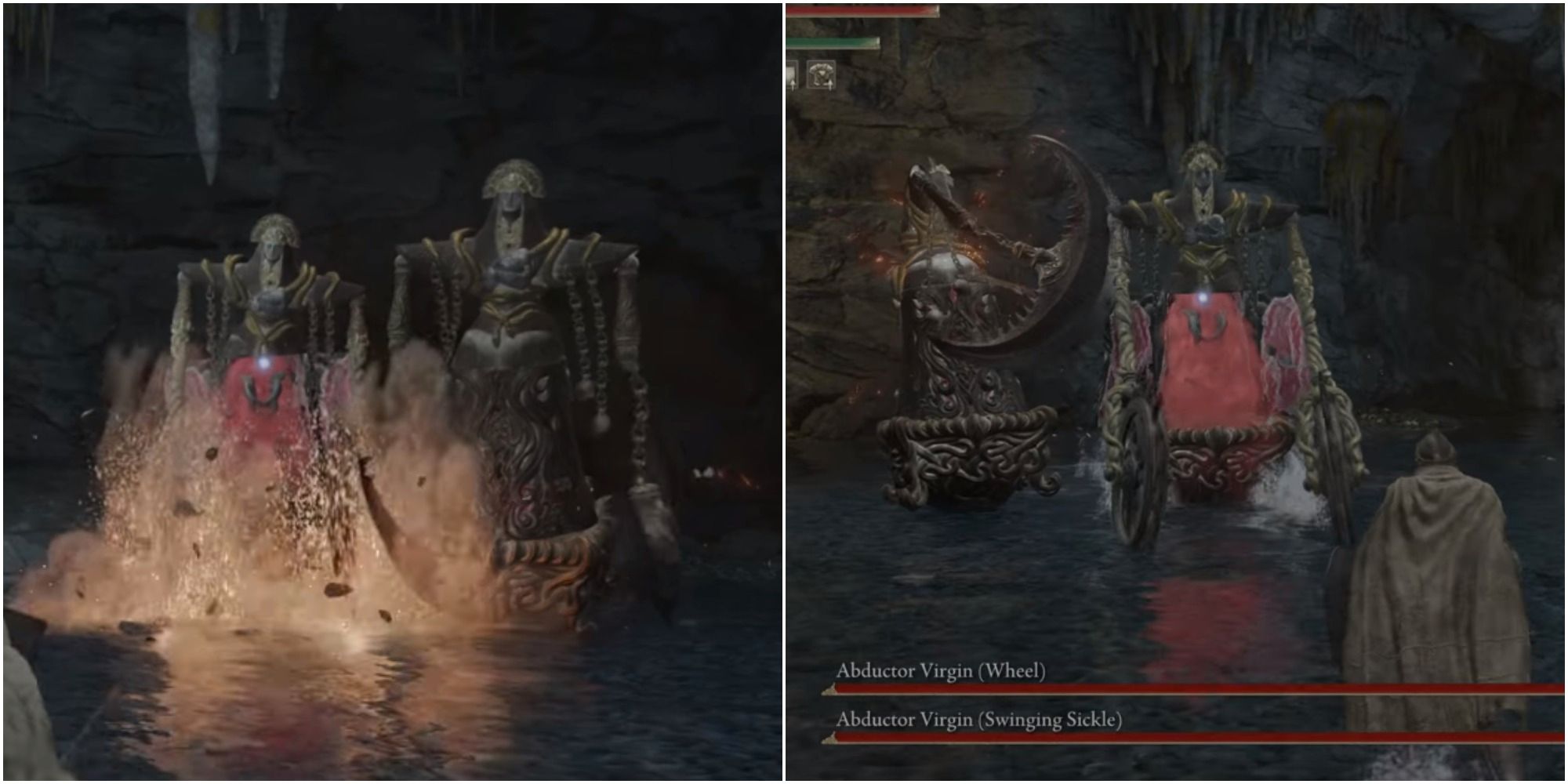 Split images showing the Abductor Virgins.