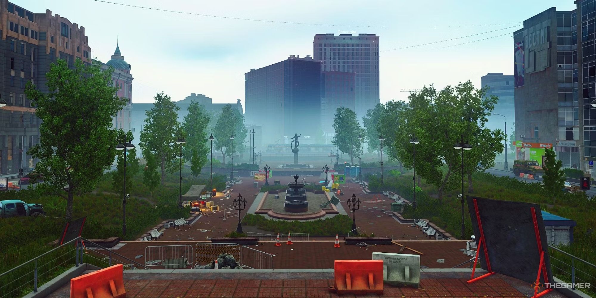 Una vista de una plaza en Escape from Tarkov