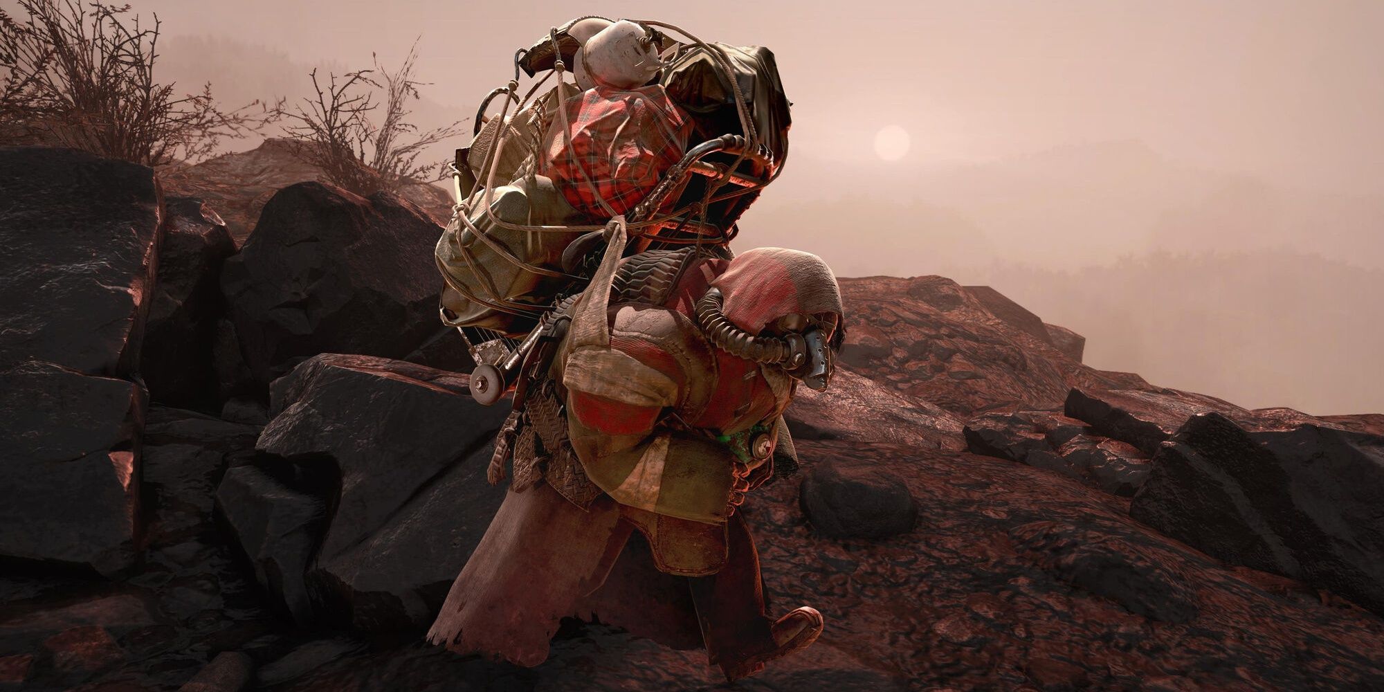 Un cazador de tesoros minero topo caminando en Fallout 76.